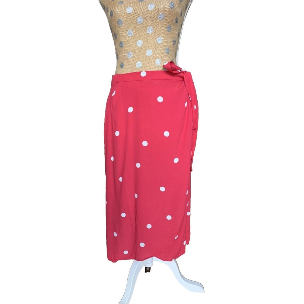 Vintage Loft True Wrap Midi Skirt Polka-dot Viscose Minimalist Flowy Summer 10